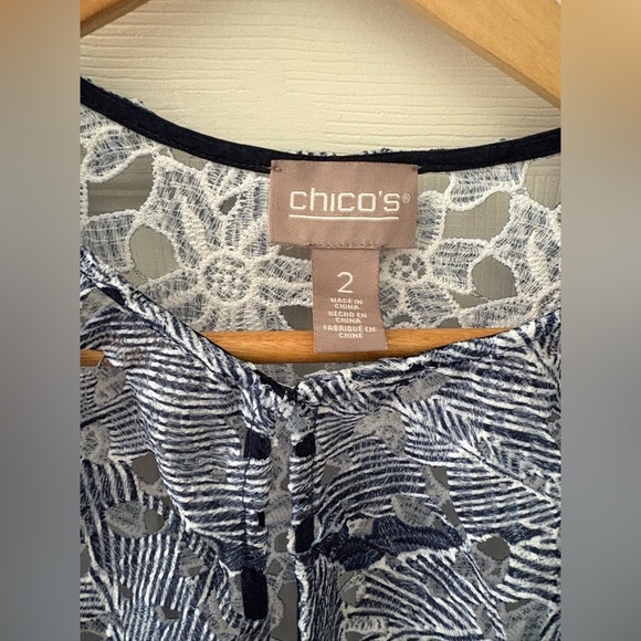 Chico’s lace cardigan jacket blue size 2x scalloped hems - Picture 4 of 11